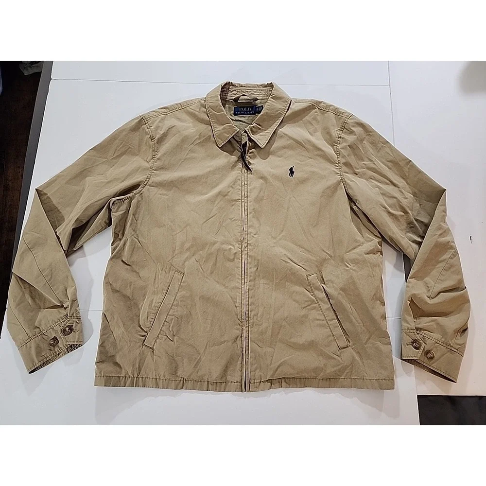 Vintage POLO RALPH LAUREN Small Pony Full Zip Bomber Jacket 90s Light Brown 2XL‎